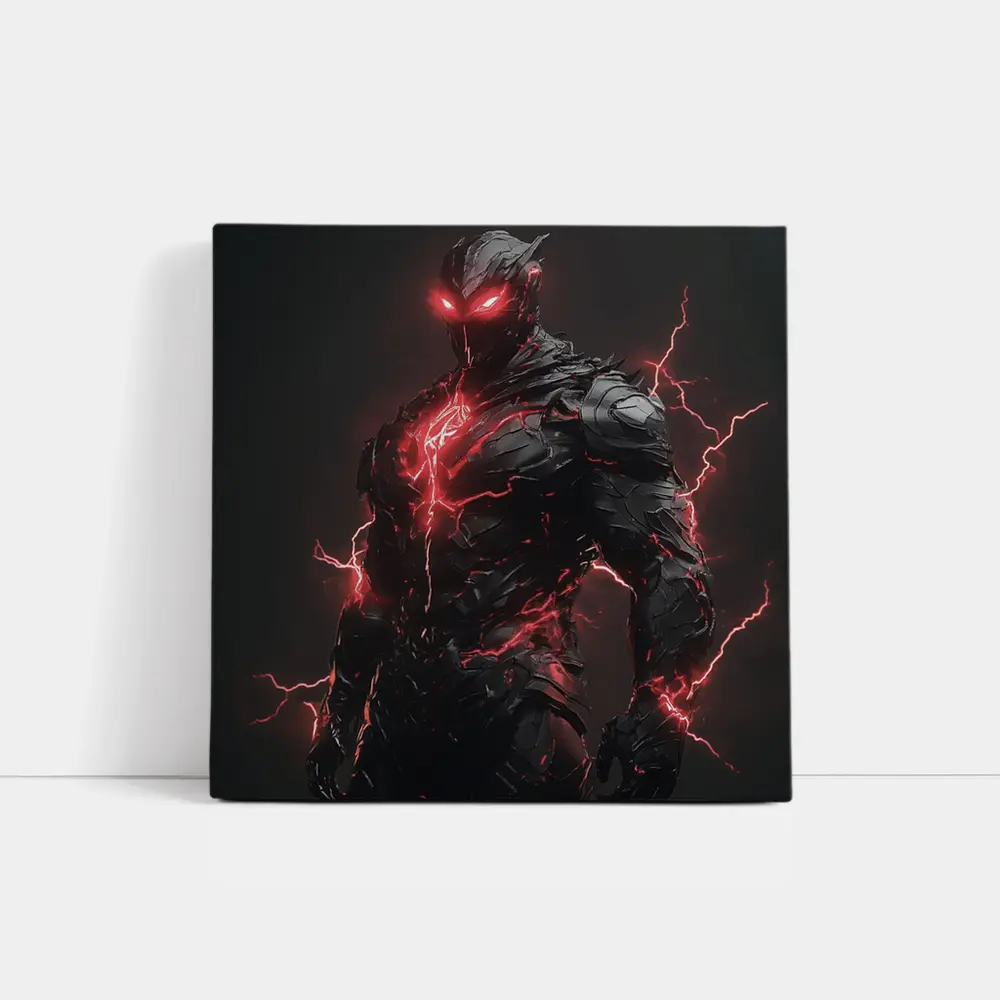Dark Armored Warrior Red Lightning Fantasy Art – Wall Art