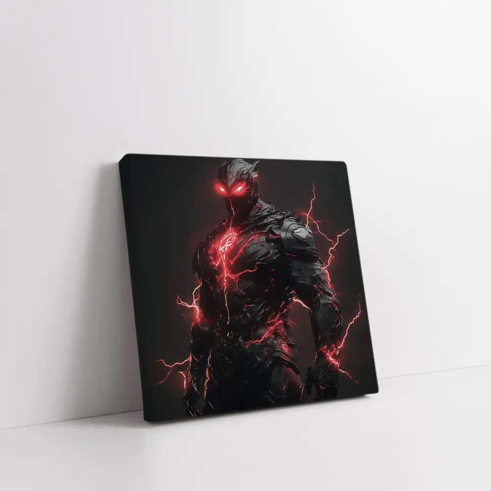 Dark Armored Warrior Red Lightning Fantasy Art – Wall Art