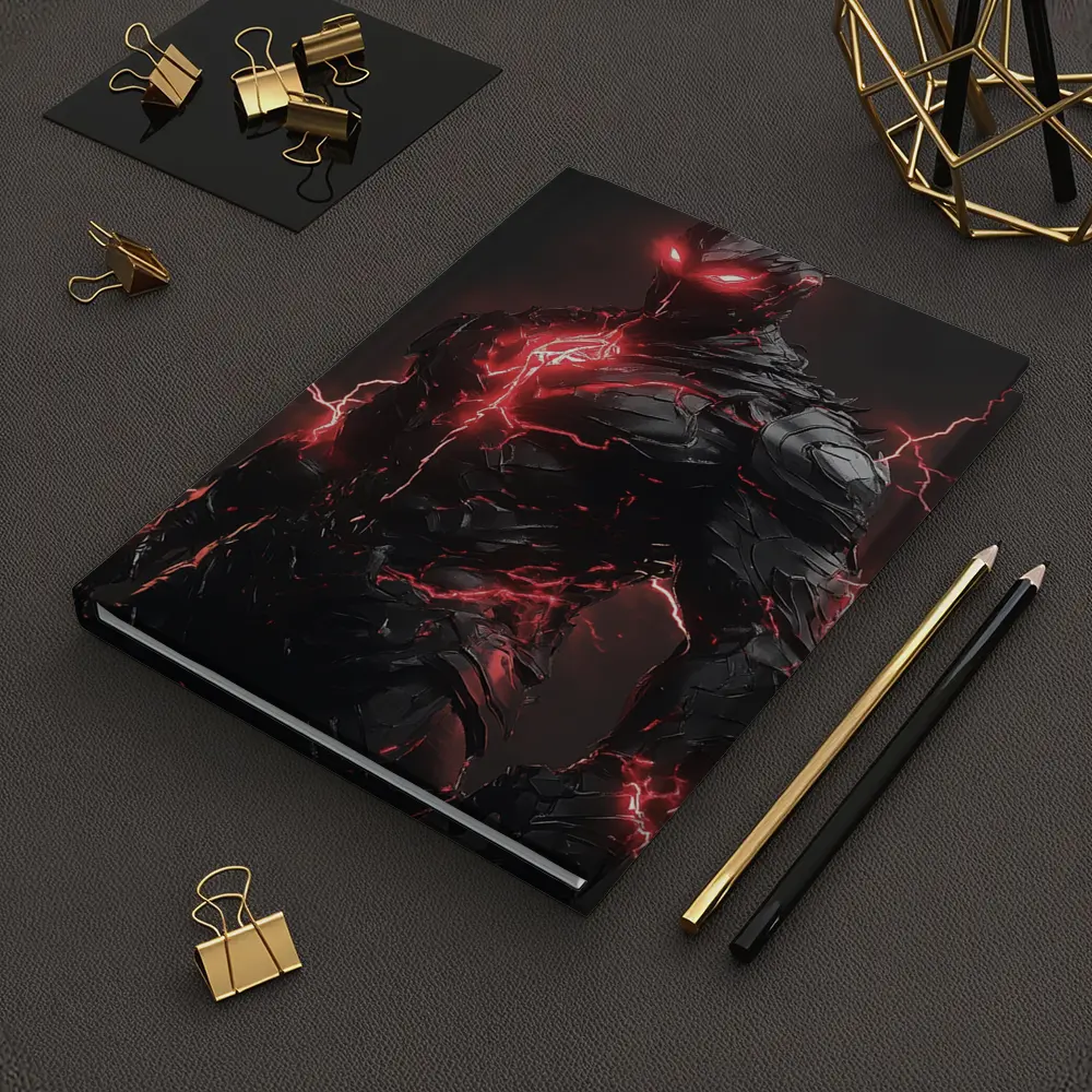 Dark Armored Warrior Red Lightning Fantasy Art – Notebooks