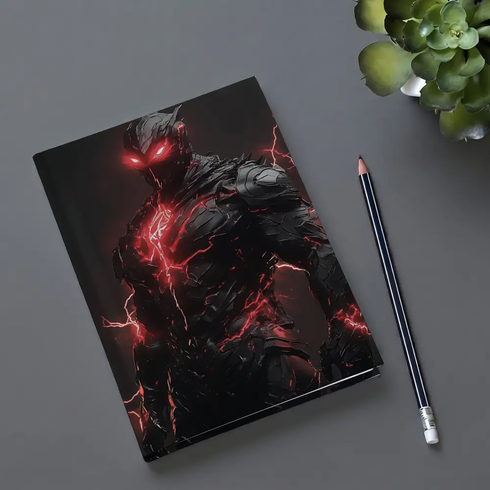 Dark Armored Warrior Red Lightning Fantasy Art – Notebooks