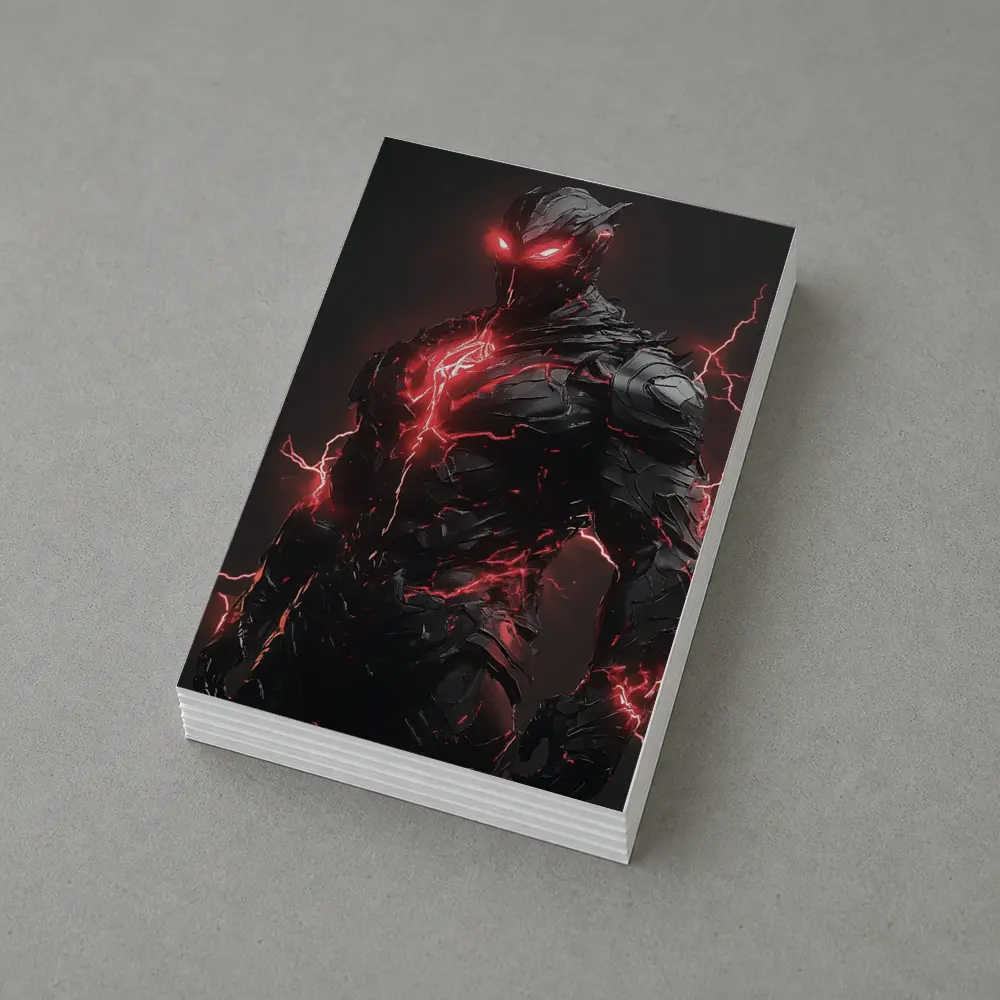 Dark Armored Warrior Red Lightning Fantasy Art – Postcards