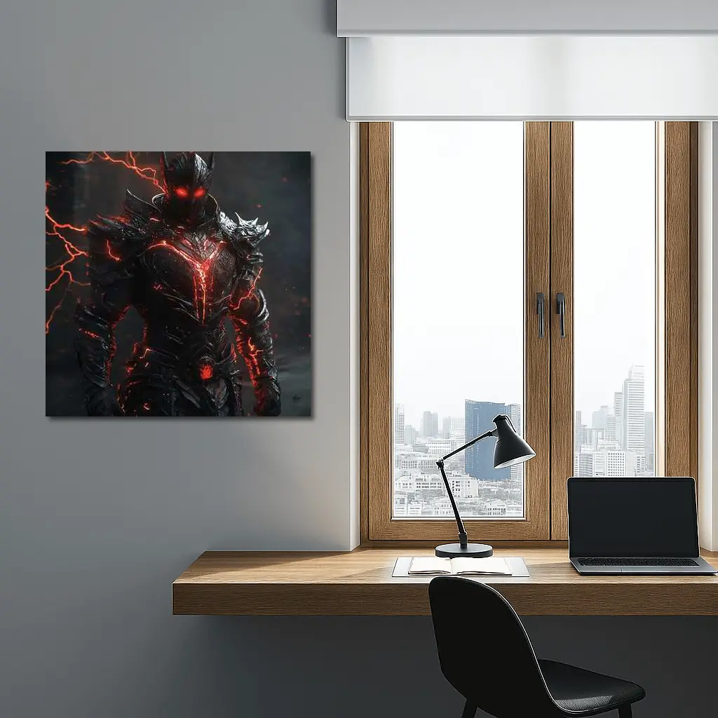 Dark Armored Warrior Glowing Red Lightning – Wall Art