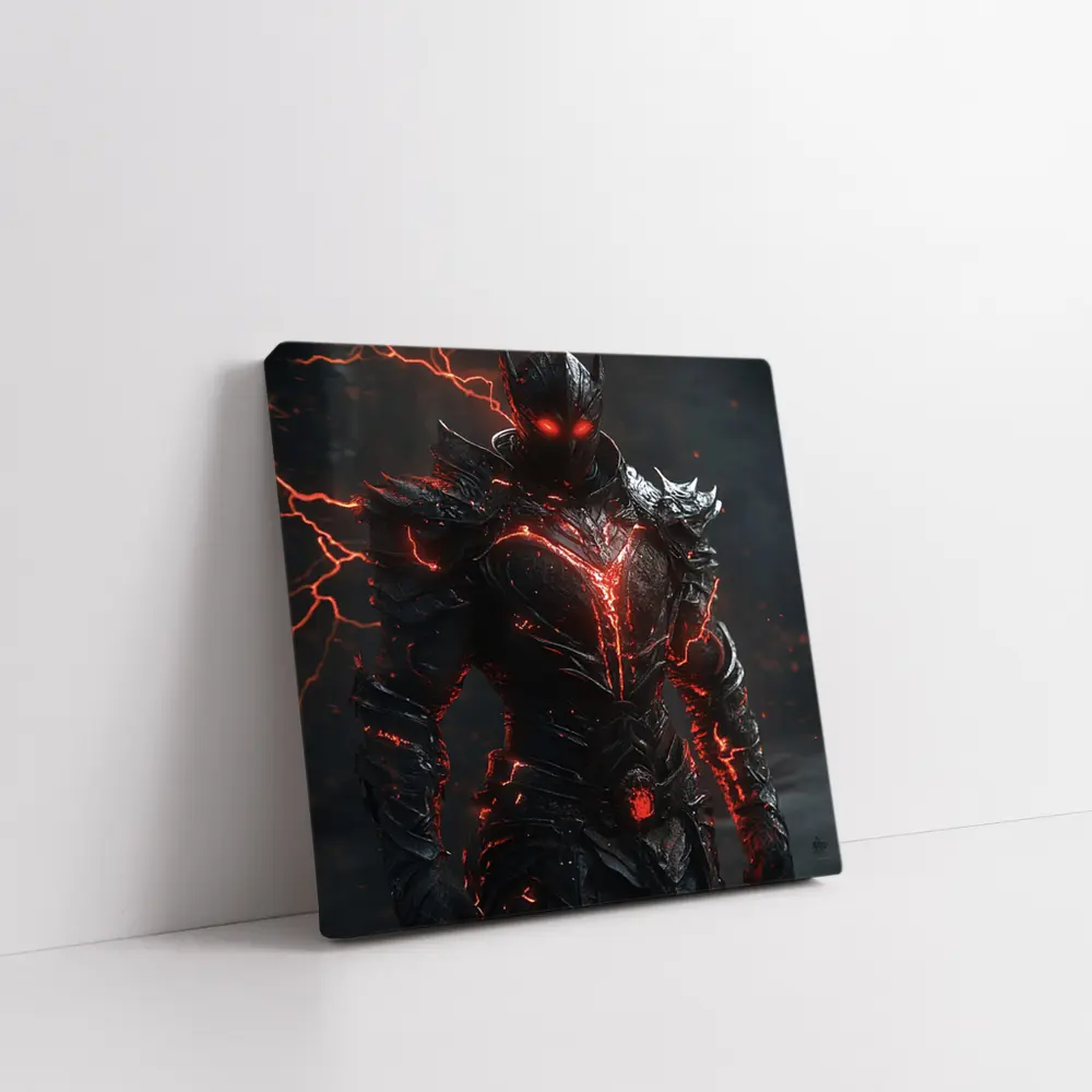 Dark Armored Warrior Glowing Red Lightning – Wall Art