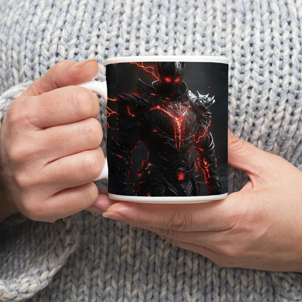 Dark Armored Warrior Glowing Red Lightning – Mugs
