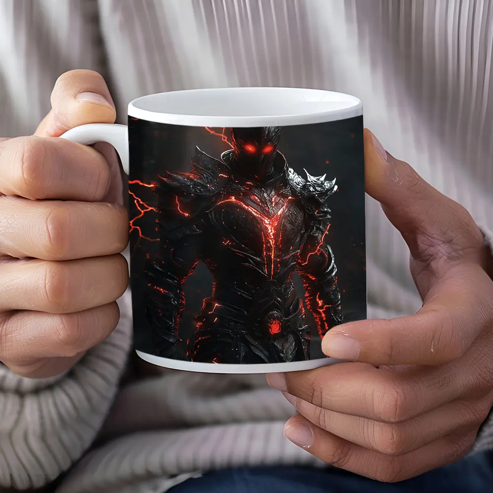 Dark Armored Warrior Glowing Red Lightning – Mugs
