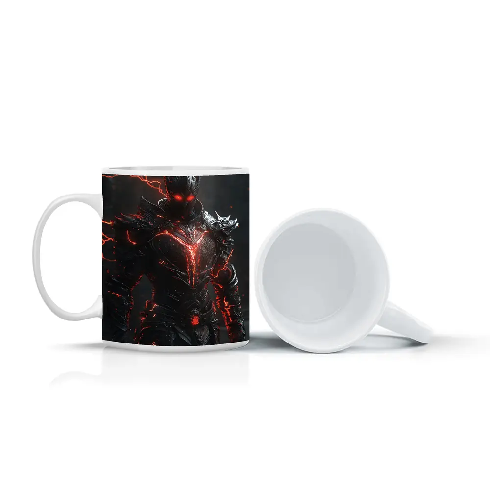 Dark Armored Warrior Glowing Red Lightning – Mugs