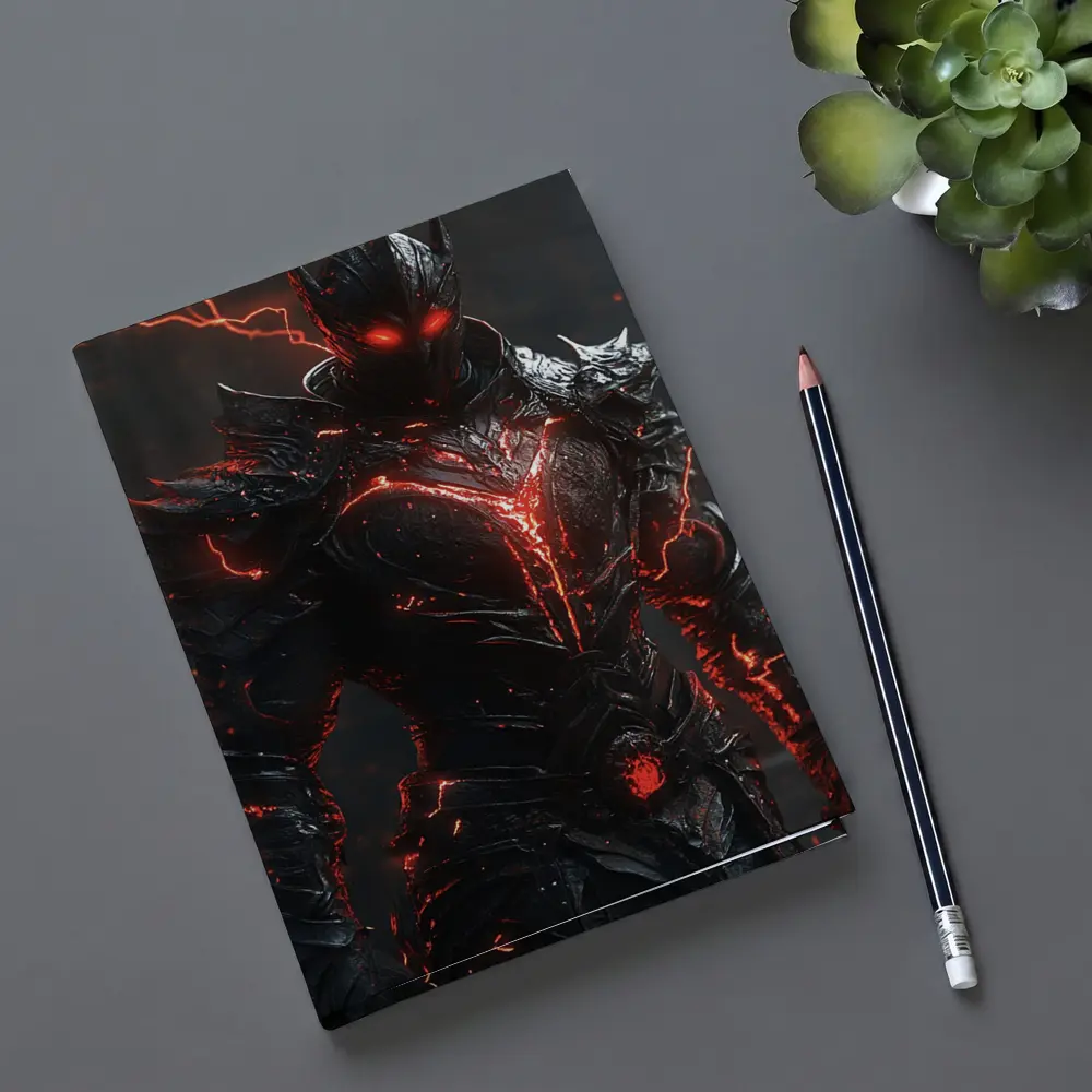 Dark Armored Warrior Glowing Red Lightning – Notebooks