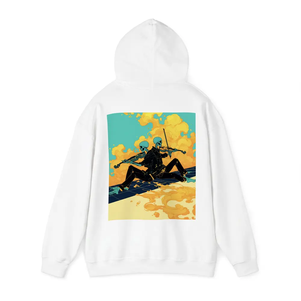Skeleton Duo Playing Violin Teal Background – Hoodies