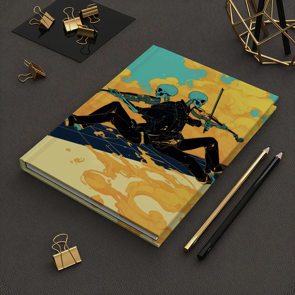 Skeleton Duo Playing Violin Teal Background – Notebooks