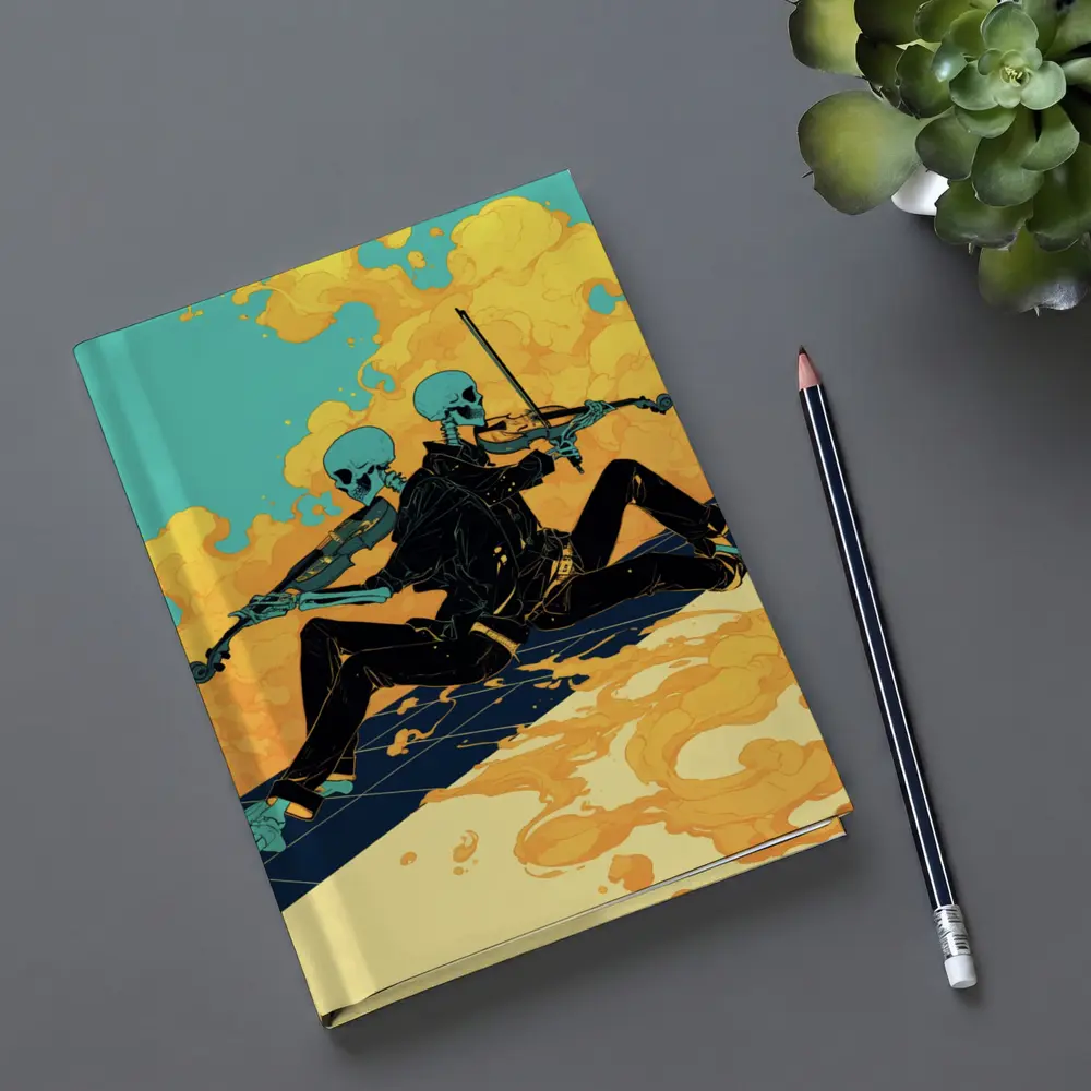 Skeleton Duo Playing Violin Teal Background – Notebooks