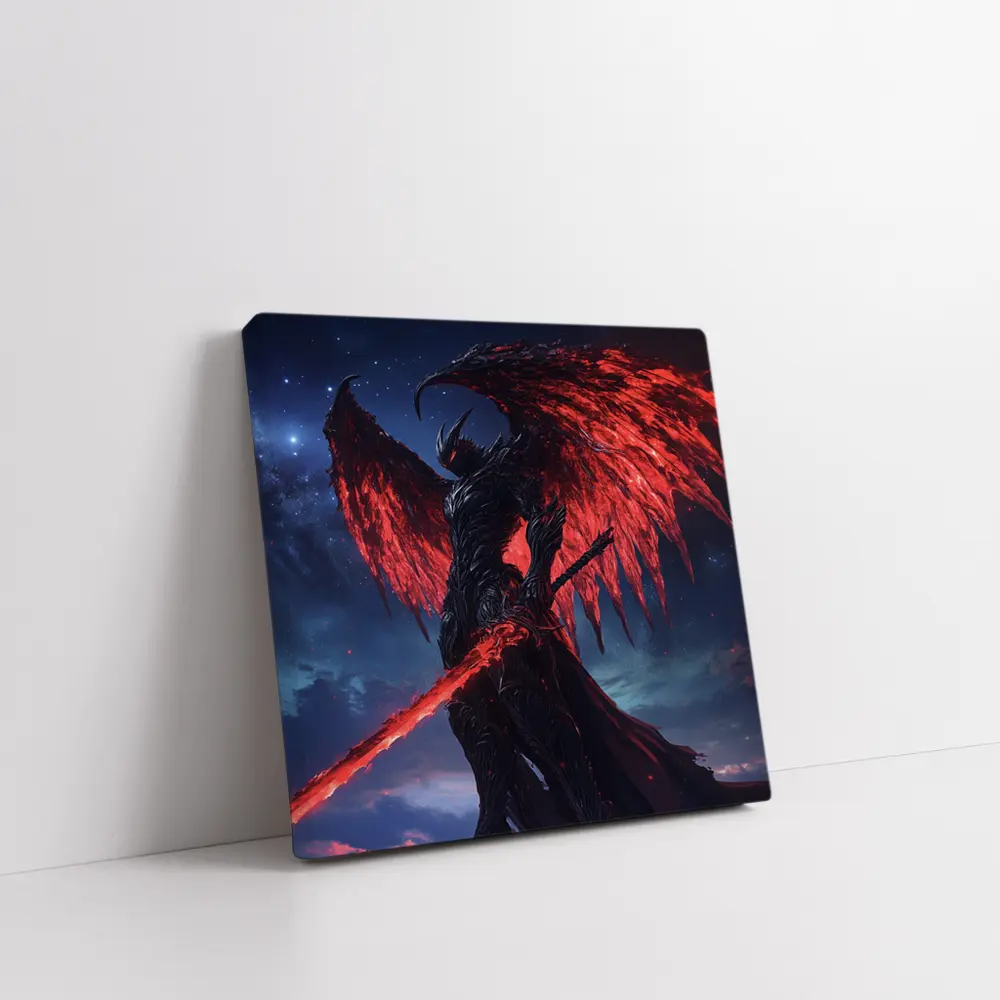 Dark Demon Warrior Red Wings Night Sky – Wall Art