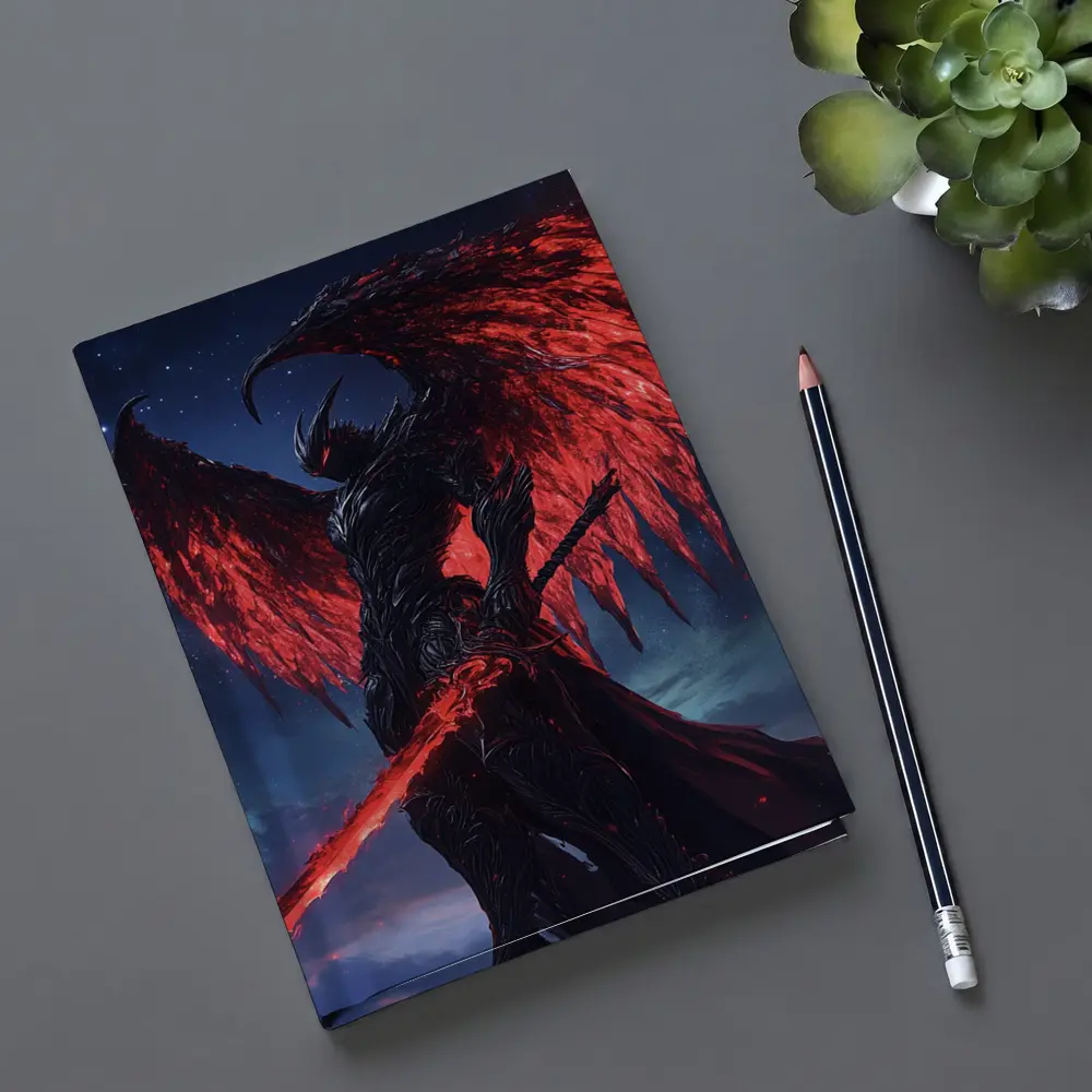 Dark Demon Warrior Red Wings Night Sky – Notebooks