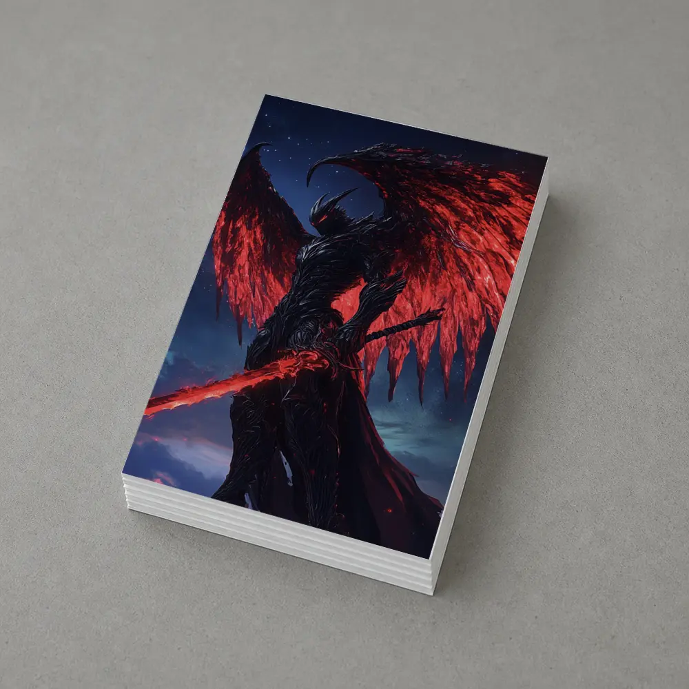Dark Demon Warrior Red Wings Night Sky – Postcards