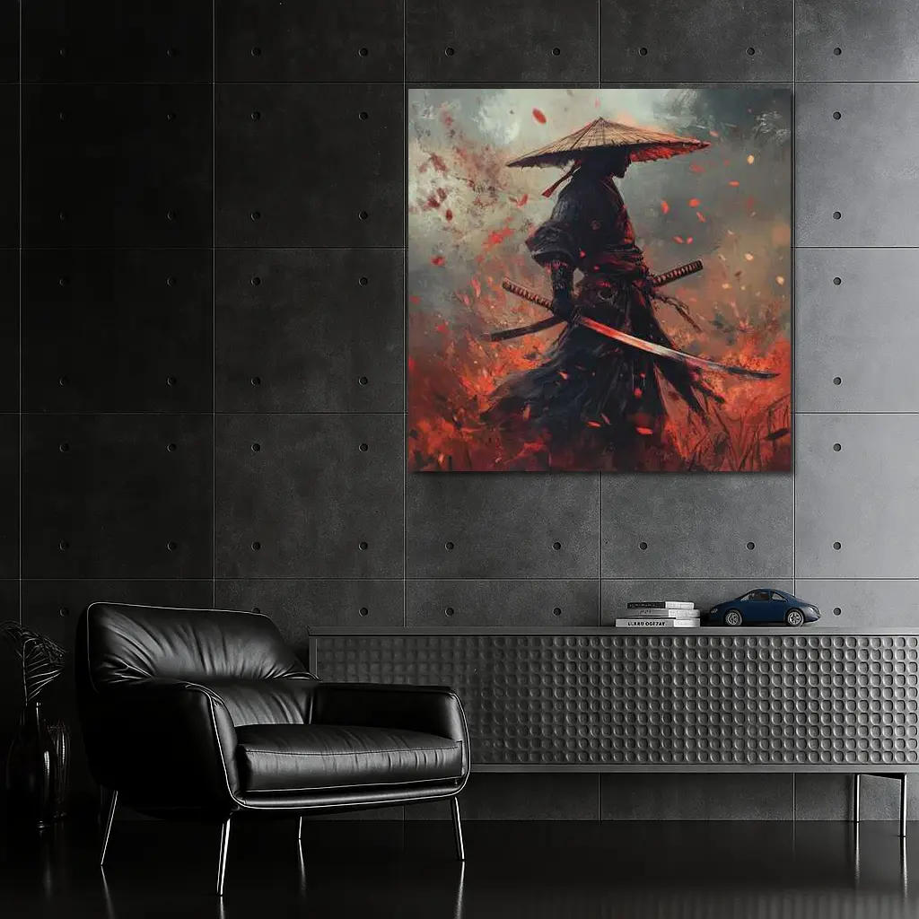 Samurai Warrior Dark Fire Petals Art – Wall Art