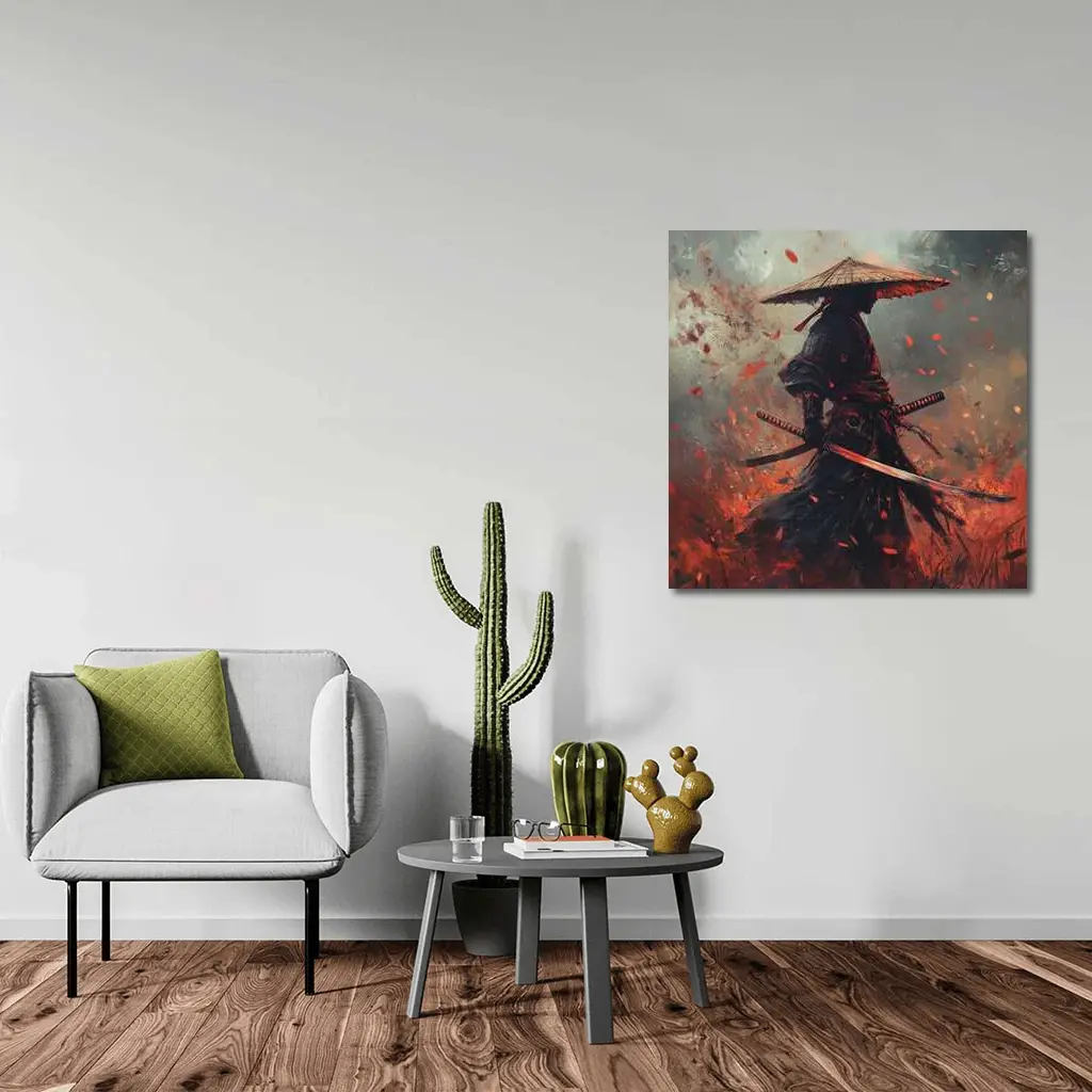 Samurai Warrior Dark Fire Petals Art – Wall Art