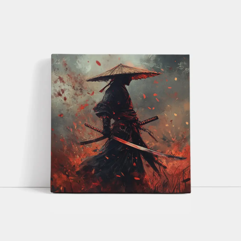 Samurai Warrior Dark Fire Petals Art – Wall Art