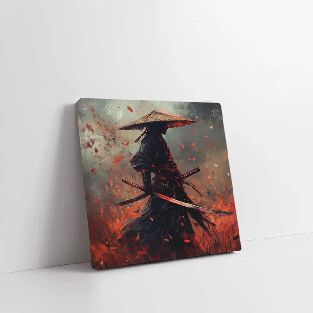 Samurai Warrior Dark Fire Petals Art – Wall Art