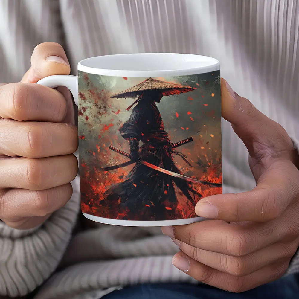 Samurai Warrior Dark Fire Petals Art – Mugs