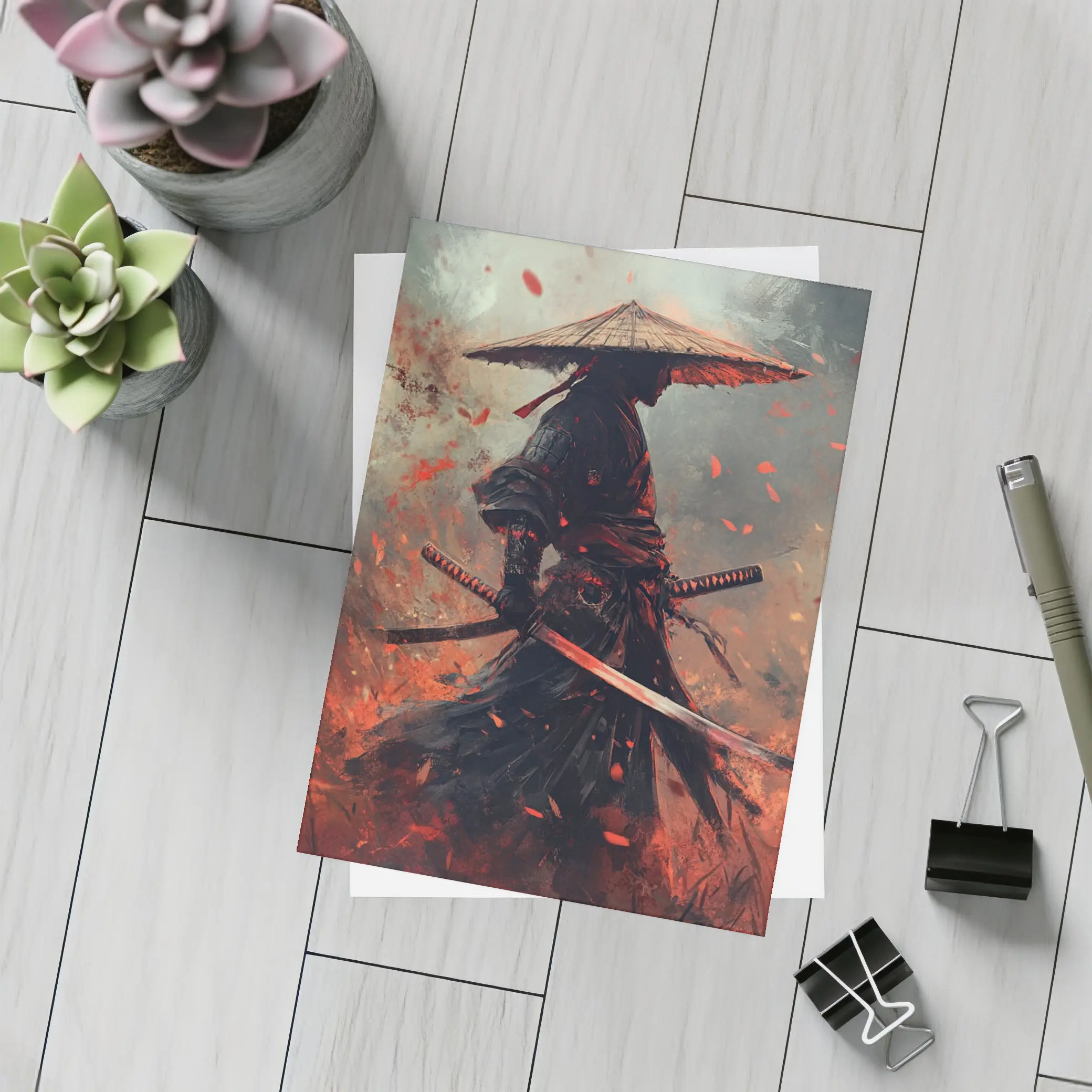 Samurai Warrior Dark Fire Petals Art – Postcards