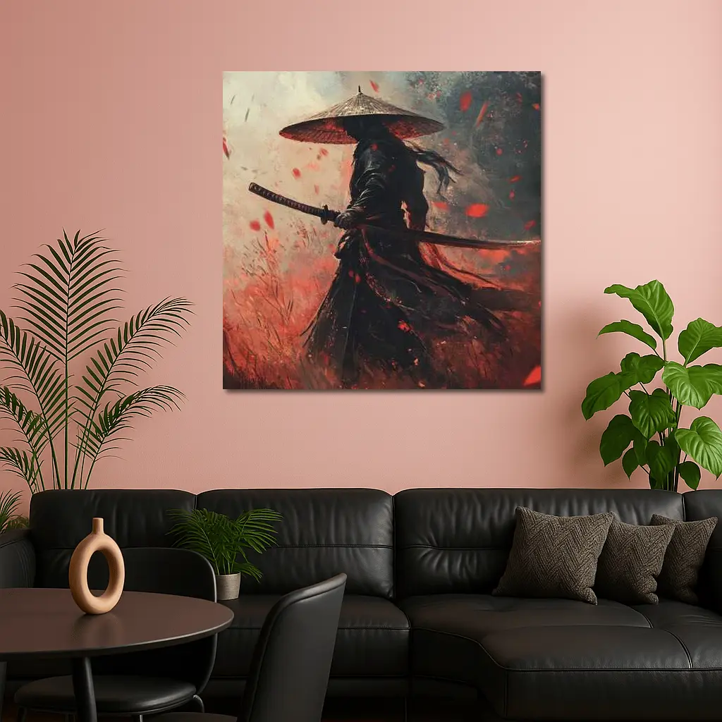 Samurai Warrior Red Petals Dark Art – Wall Art