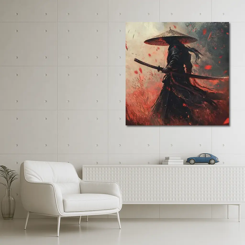 Samurai Warrior Red Petals Dark Art – Wall Art