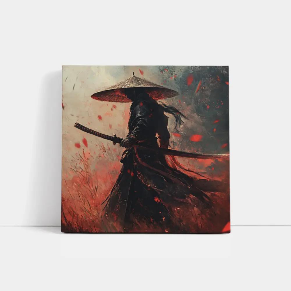 Samurai Warrior Red Petals Dark Art – Wall Art