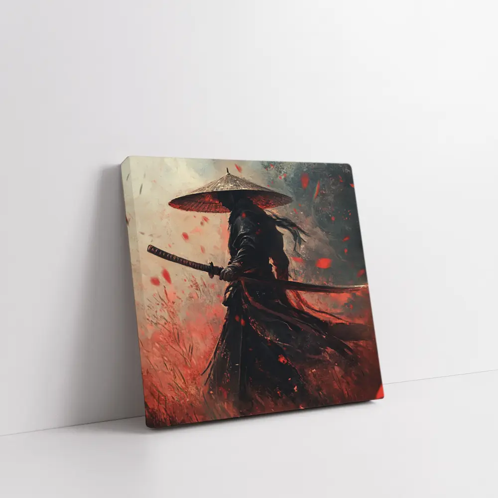 Samurai Warrior Red Petals Dark Art – Wall Art