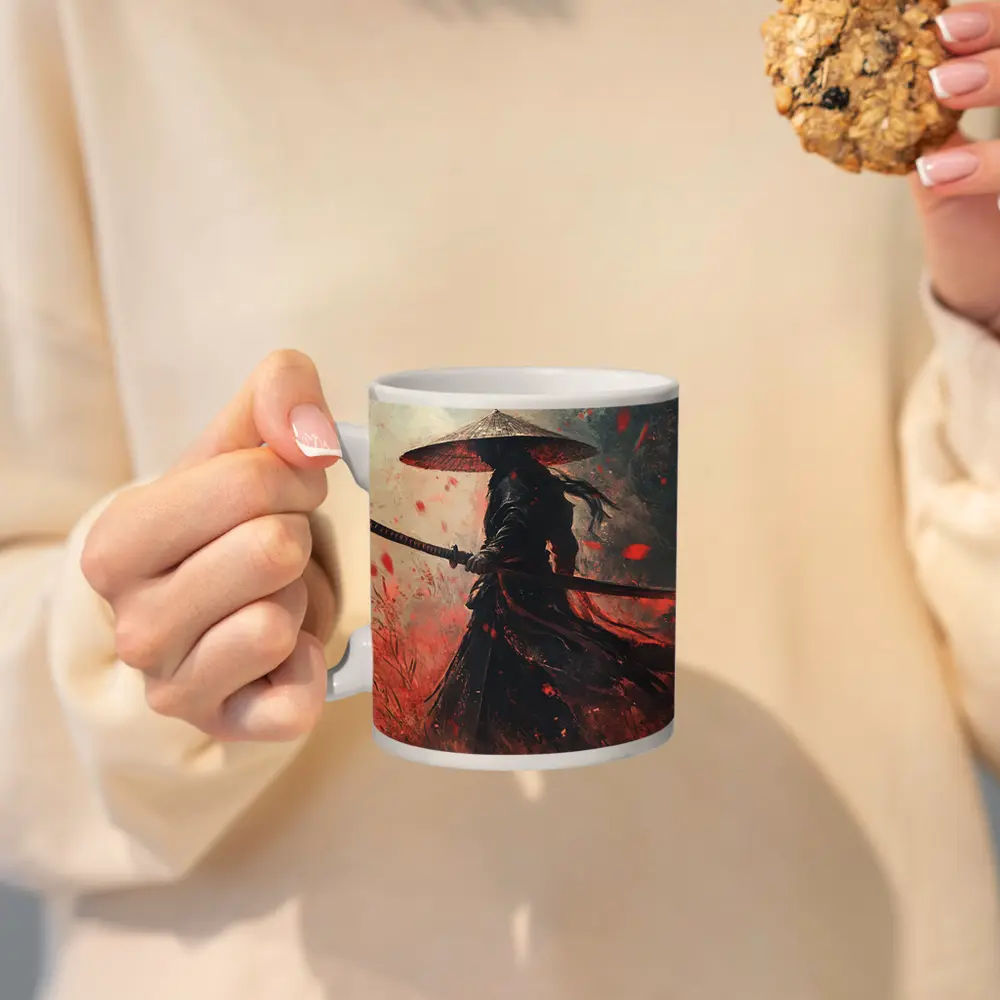 Samurai Warrior Red Petals Dark Art – Mugs