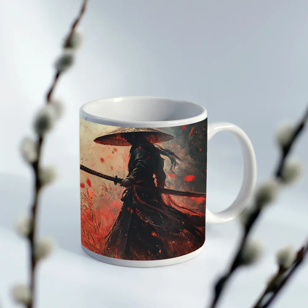 Samurai Warrior Red Petals Dark Art – Mugs