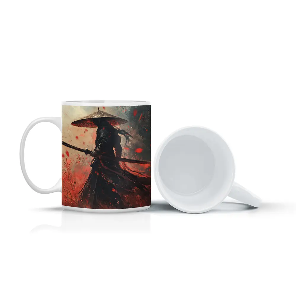 Samurai Warrior Red Petals Dark Art – Mugs