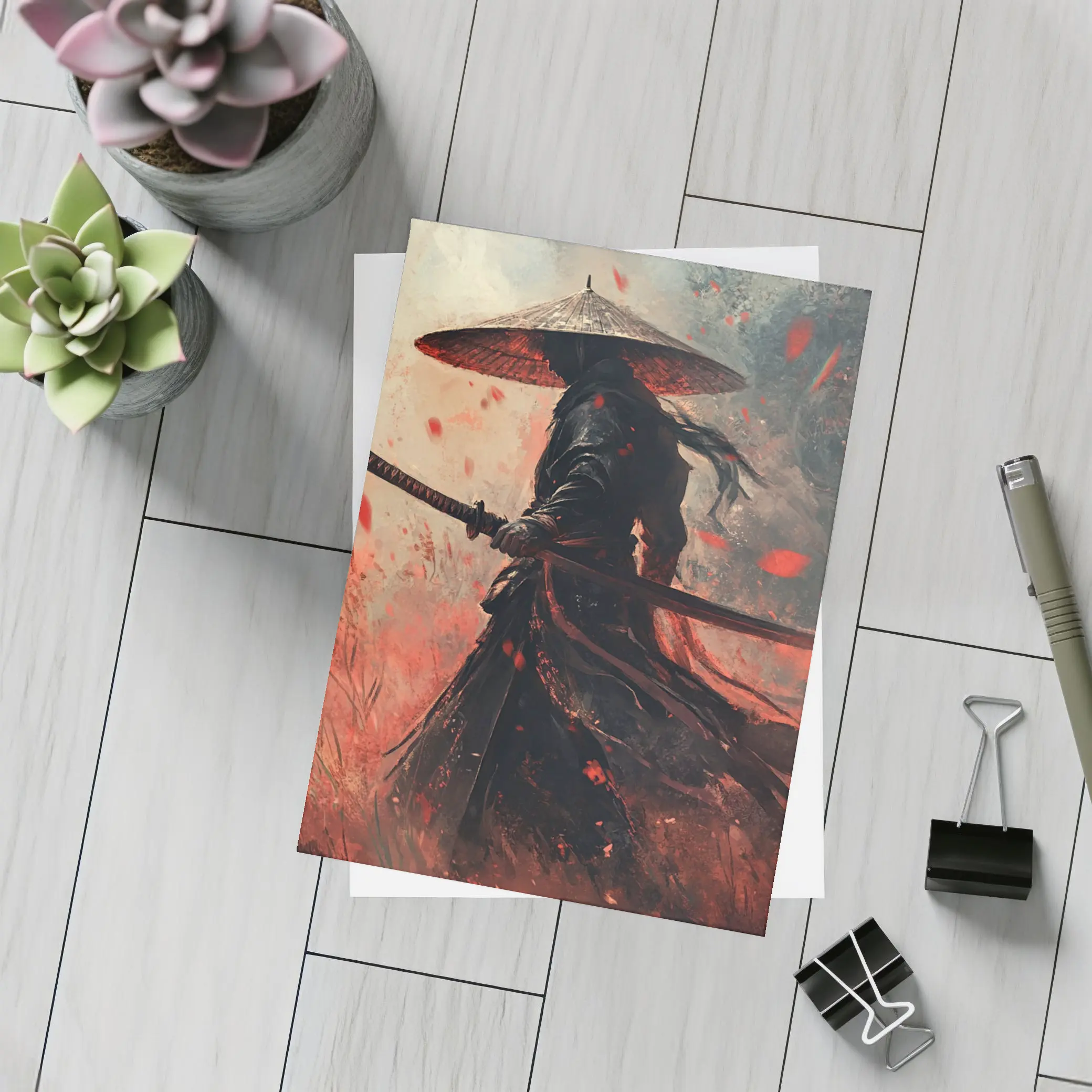 Samurai Warrior Red Petals Dark Art – Postcards