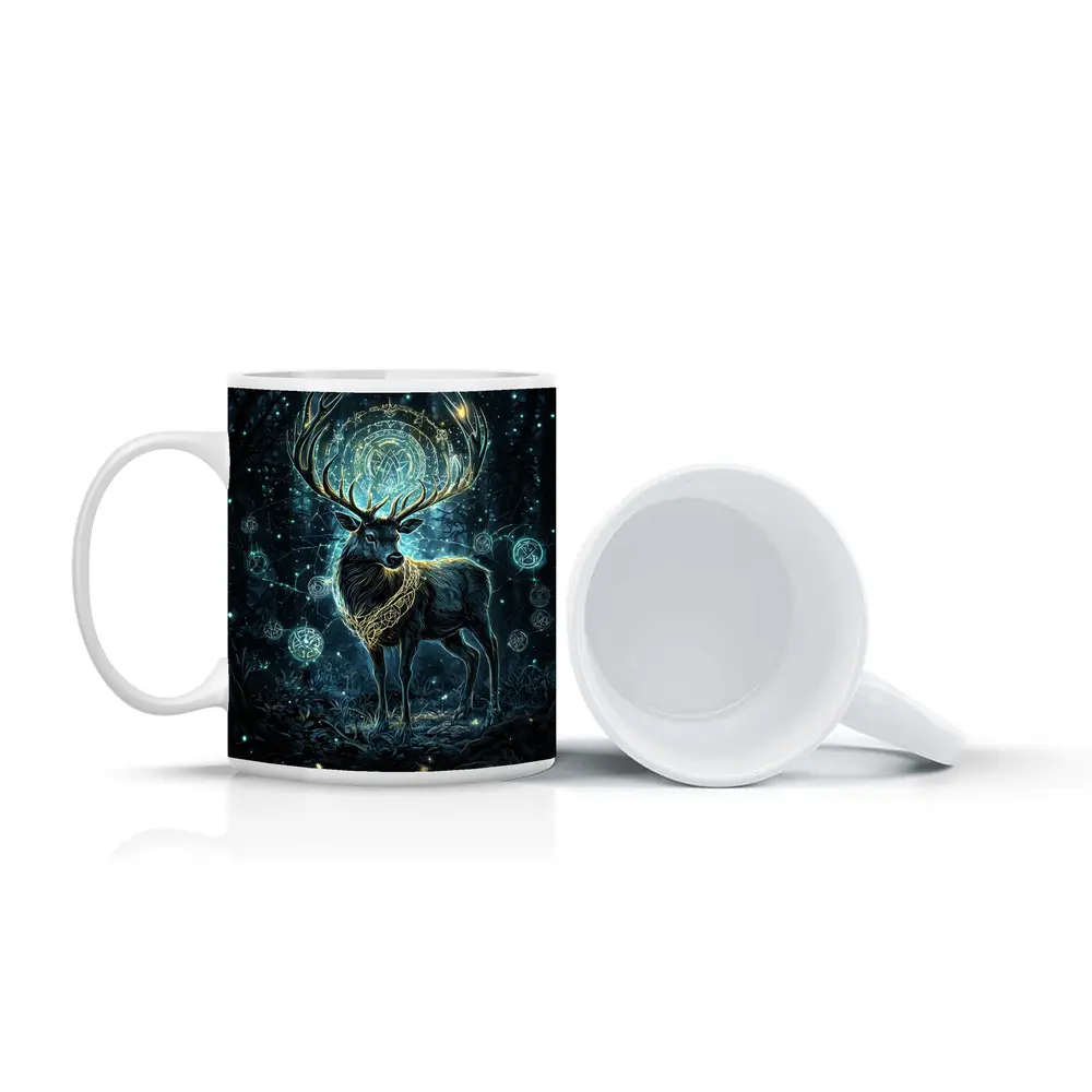 Mystical Stag Glowing Runes Dark Forest – Mugs