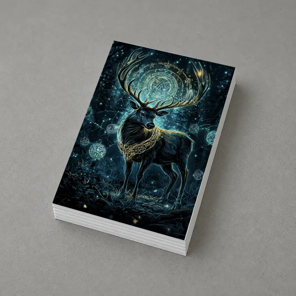 Mystical Stag Glowing Runes Dark Forest – Postcards