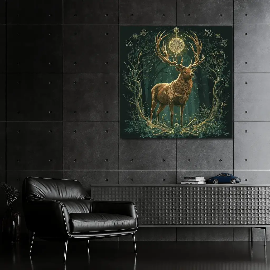 Mystic Stag Celtic Forest Glowing Moon Art – Wall Art