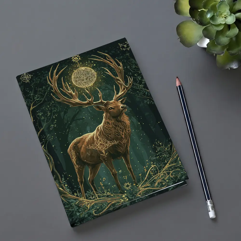 Mystic Stag Celtic Forest Glowing Moon Art – Notebooks