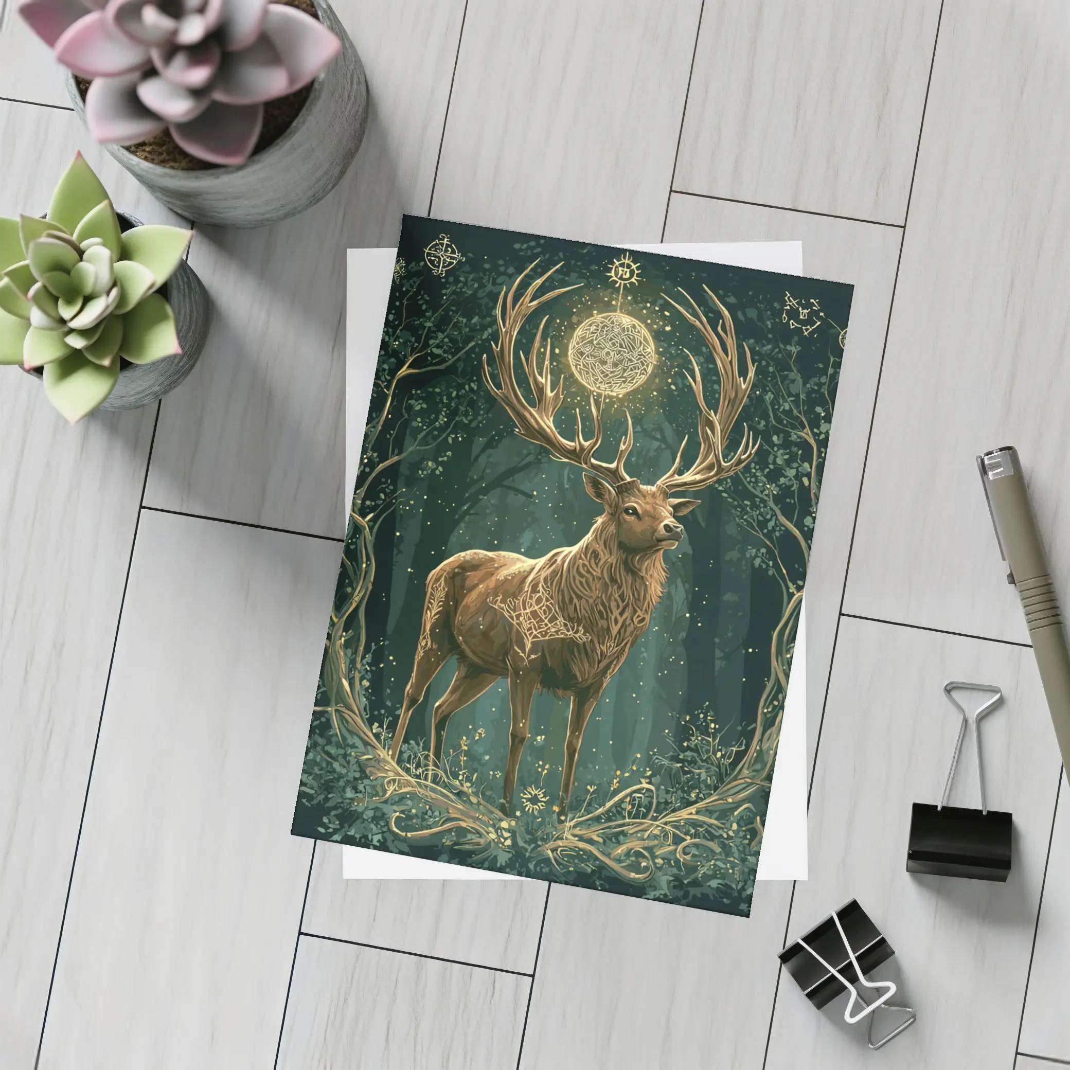 Mystic Stag Celtic Forest Glowing Moon Art – Postcards