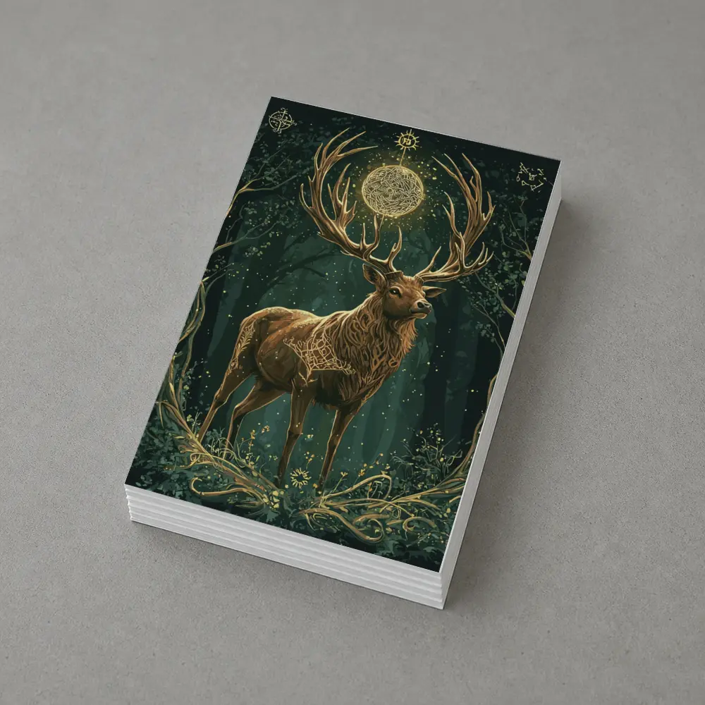 Mystic Stag Celtic Forest Glowing Moon Art – Postcards