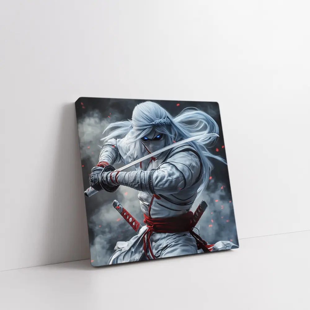 White Ninja Warrior Dual Katana Smoke – Wall Art
