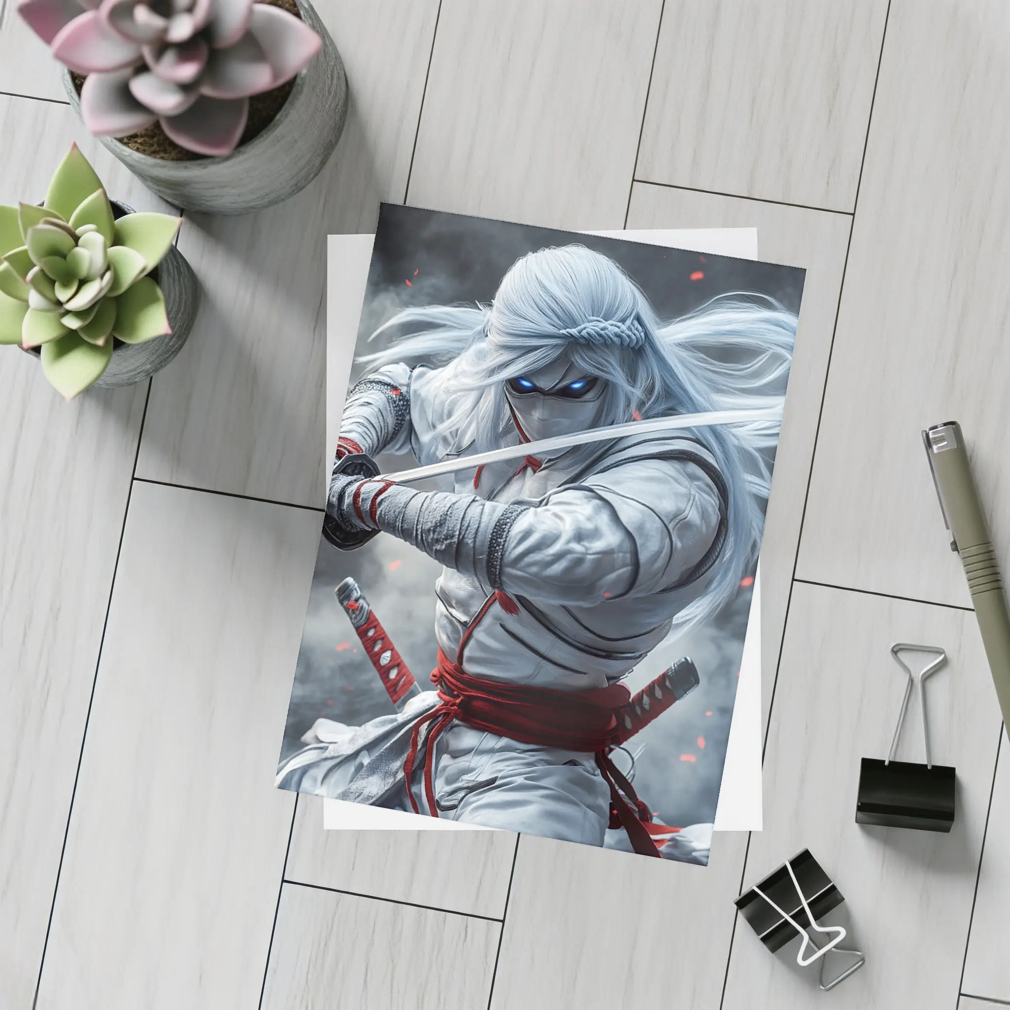White Ninja Warrior Dual Katana Smoke – Postcards