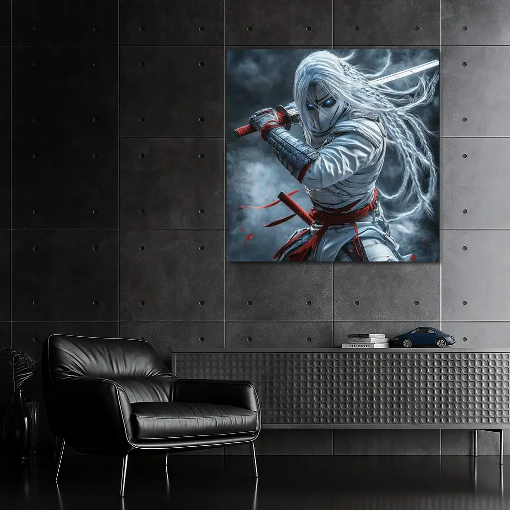 White Ninja Warrior with Katana Sword – Wall Art