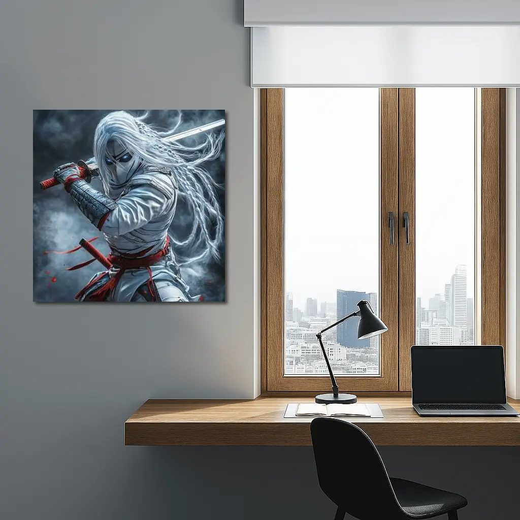 White Ninja Warrior with Katana Sword – Wall Art