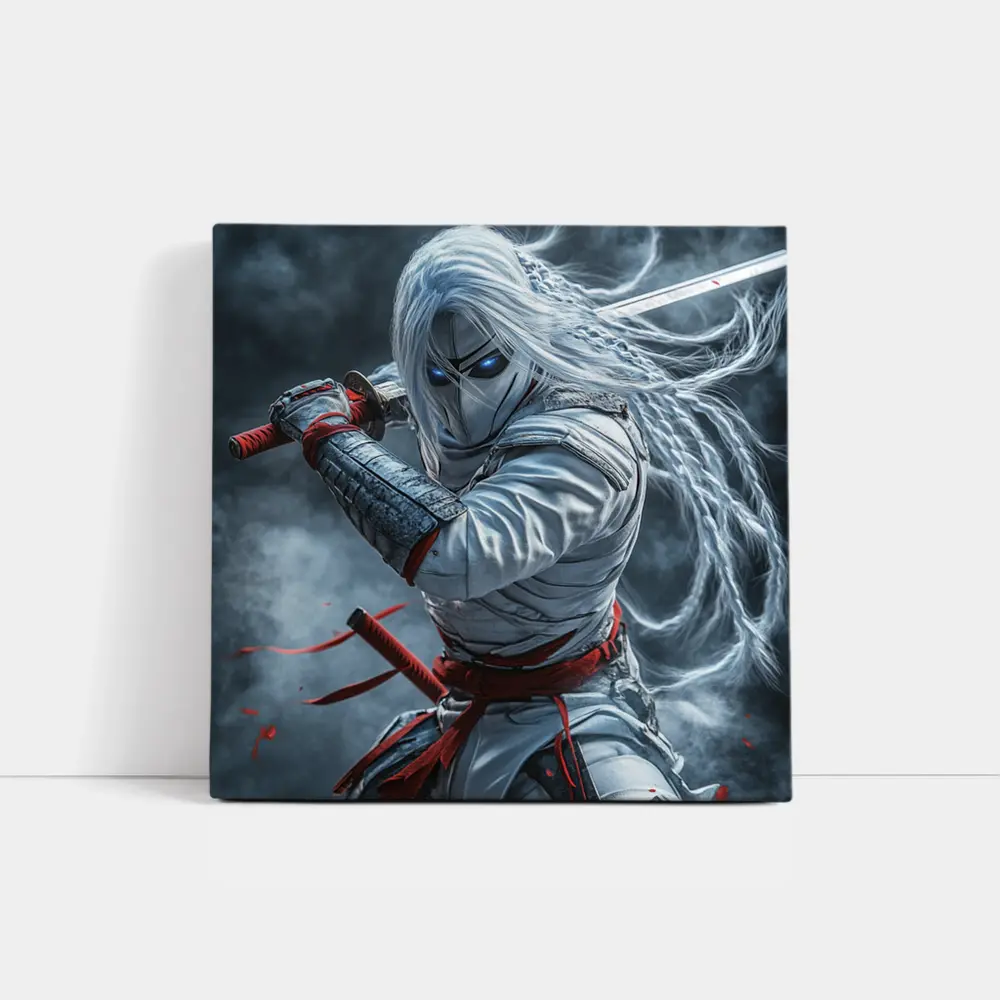 White Ninja Warrior with Katana Sword – Wall Art