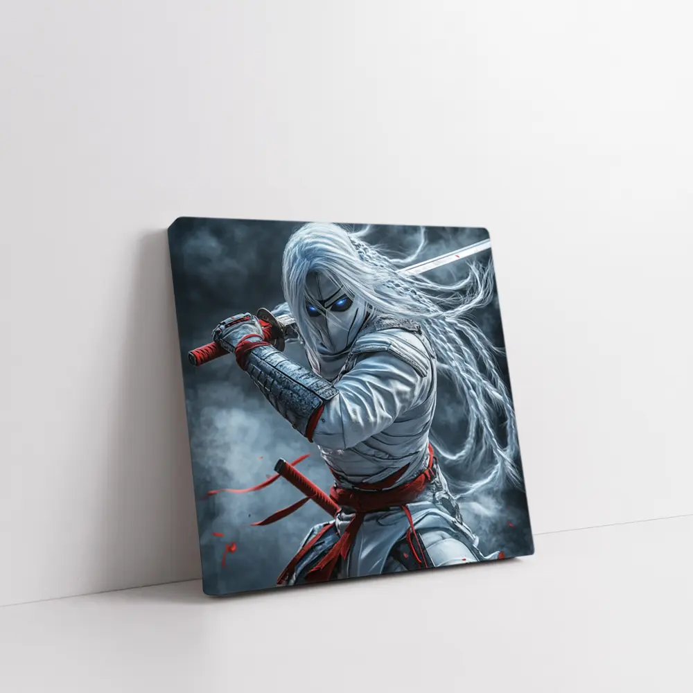 White Ninja Warrior with Katana Sword – Wall Art