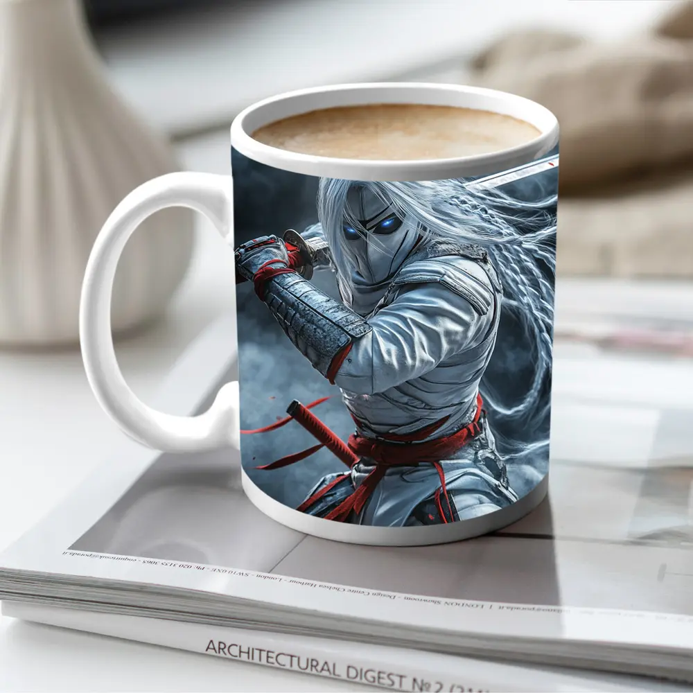 White Ninja Warrior with Katana Sword – Mugs