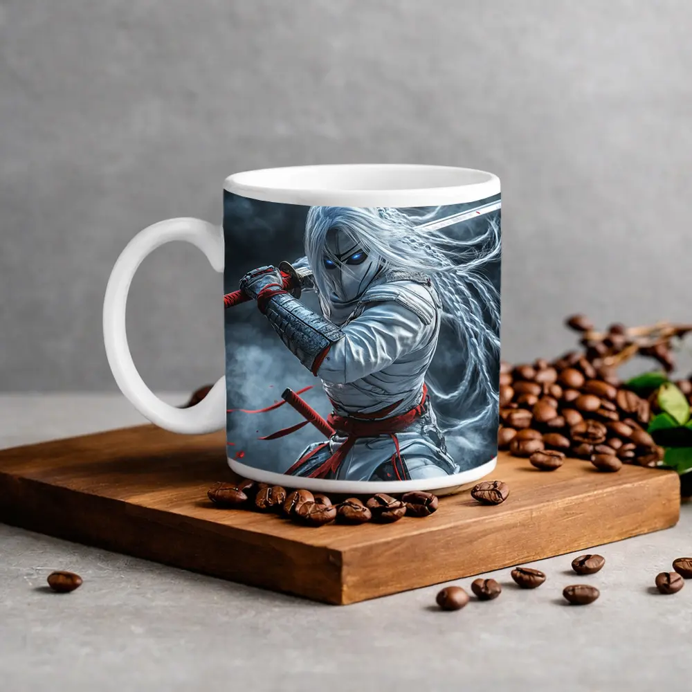 White Ninja Warrior with Katana Sword – Mugs