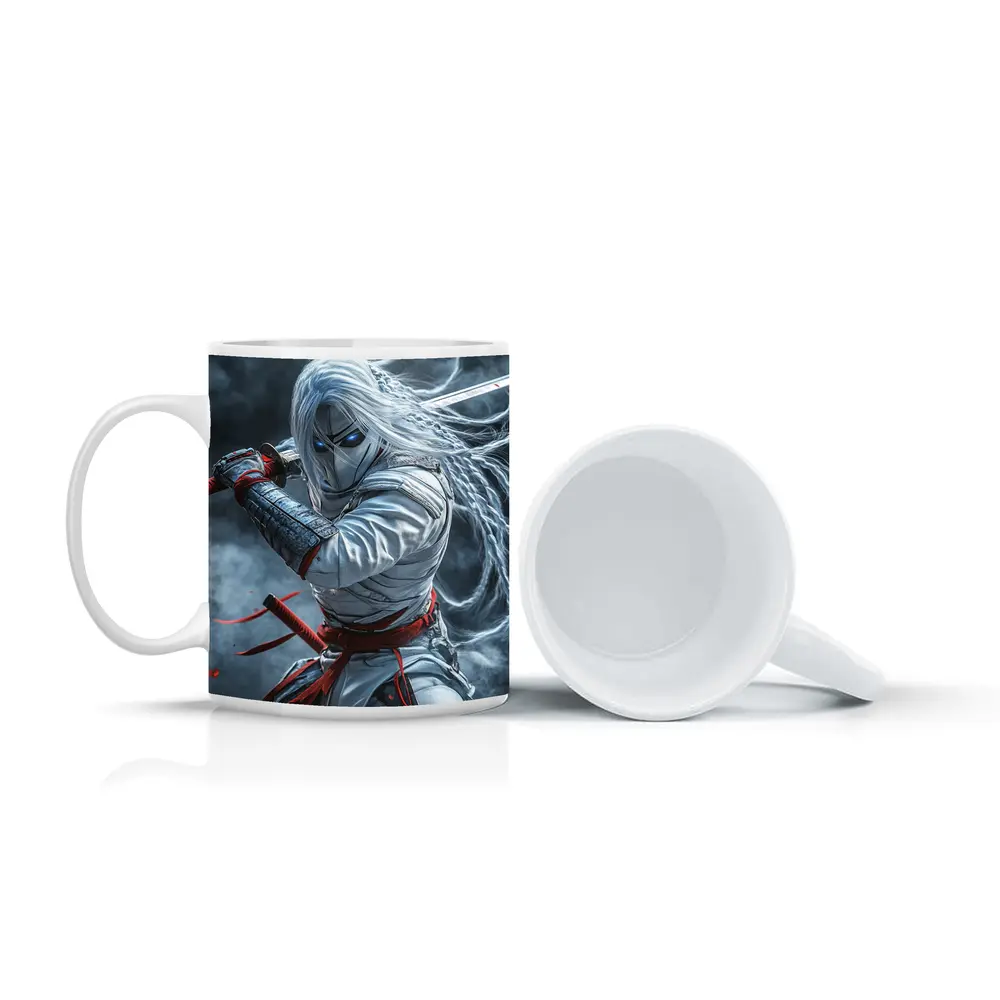 White Ninja Warrior with Katana Sword – Mugs