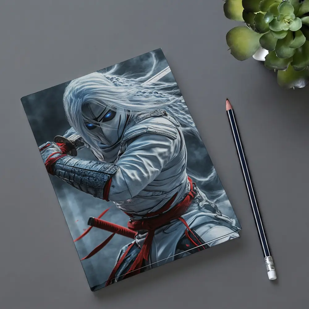 White Ninja Warrior with Katana Sword – Notebooks