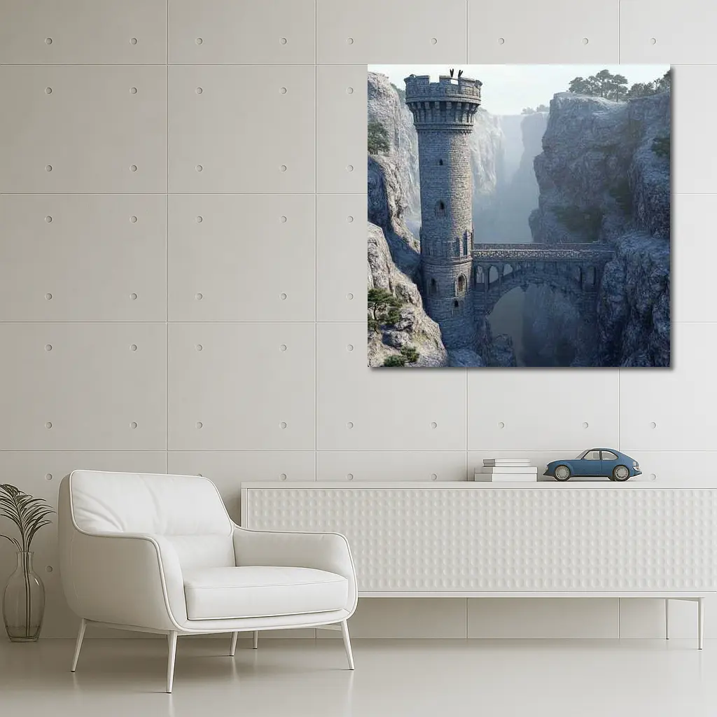 Medieval Stone Tower Bridge Canyon Mist – Wall Art