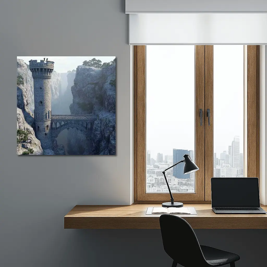Medieval Stone Tower Bridge Canyon Mist – Wall Art