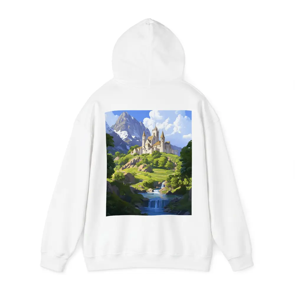 Fantasy Castle on Hill With Waterfall – Hoodies